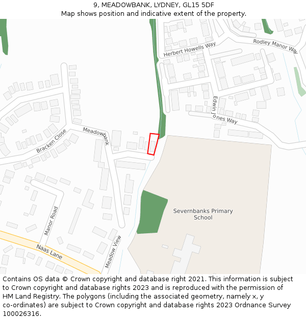 9, MEADOWBANK, LYDNEY, GL15 5DF: Location map and indicative extent of plot