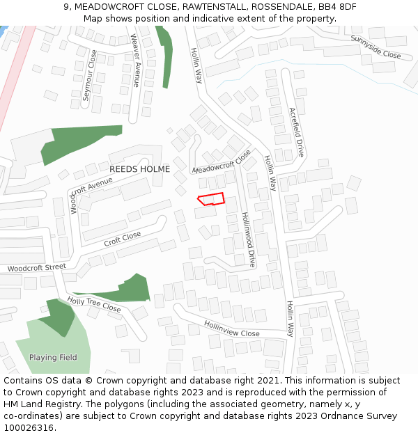 9, MEADOWCROFT CLOSE, RAWTENSTALL, ROSSENDALE, BB4 8DF: Location map and indicative extent of plot