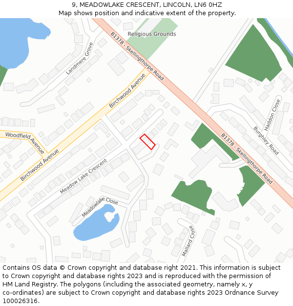 9, MEADOWLAKE CRESCENT, LINCOLN, LN6 0HZ: Location map and indicative extent of plot
