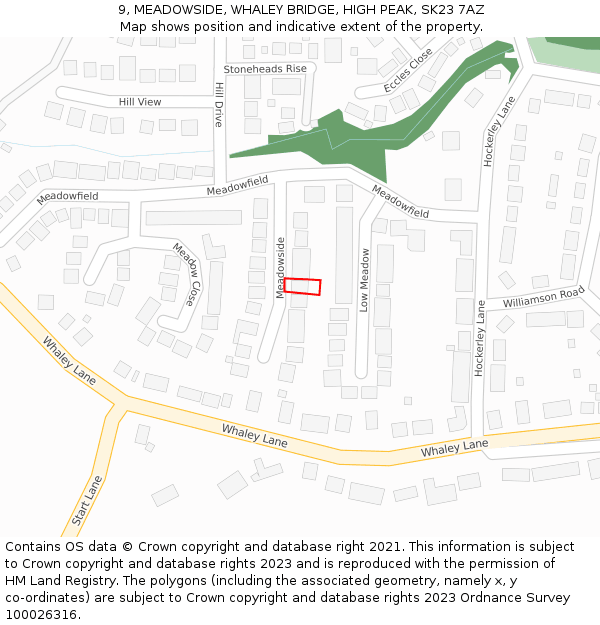 9, MEADOWSIDE, WHALEY BRIDGE, HIGH PEAK, SK23 7AZ: Location map and indicative extent of plot