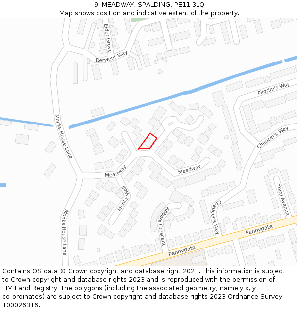 9, MEADWAY, SPALDING, PE11 3LQ: Location map and indicative extent of plot