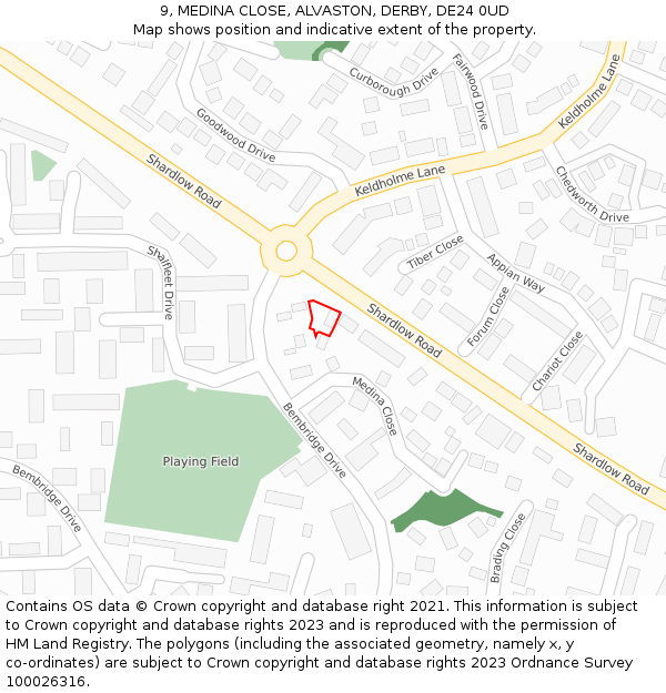 9, MEDINA CLOSE, ALVASTON, DERBY, DE24 0UD: Location map and indicative extent of plot
