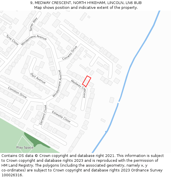9, MEDWAY CRESCENT, NORTH HYKEHAM, LINCOLN, LN6 8UB: Location map and indicative extent of plot