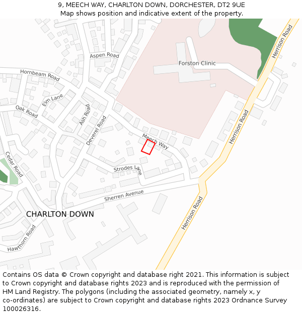 9, MEECH WAY, CHARLTON DOWN, DORCHESTER, DT2 9UE: Location map and indicative extent of plot