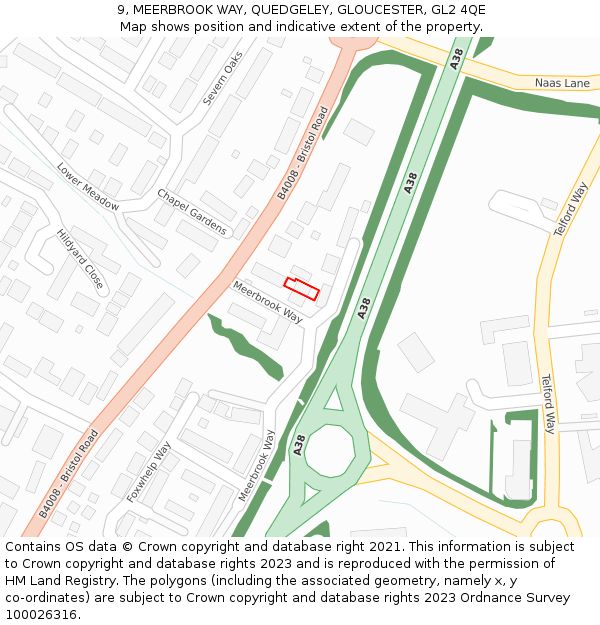 9, MEERBROOK WAY, QUEDGELEY, GLOUCESTER, GL2 4QE: Location map and indicative extent of plot
