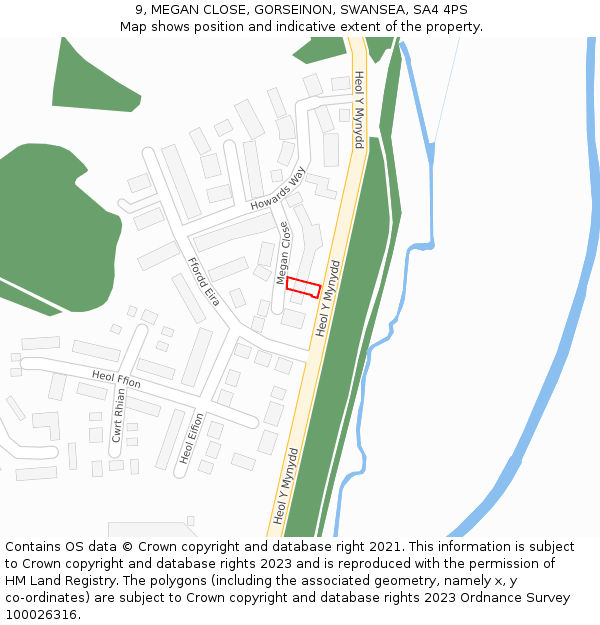 9, MEGAN CLOSE, GORSEINON, SWANSEA, SA4 4PS: Location map and indicative extent of plot