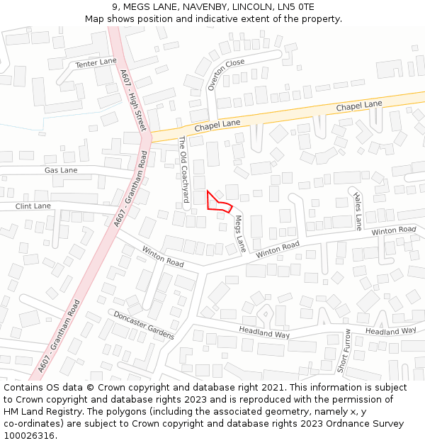 9, MEGS LANE, NAVENBY, LINCOLN, LN5 0TE: Location map and indicative extent of plot