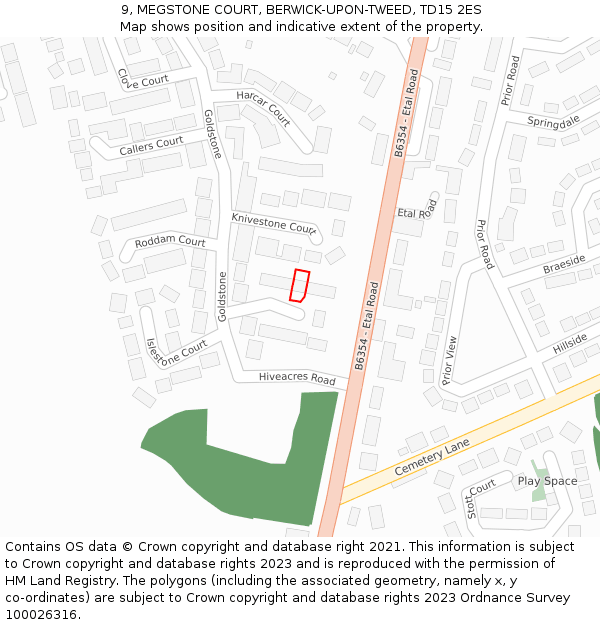 9, MEGSTONE COURT, BERWICK-UPON-TWEED, TD15 2ES: Location map and indicative extent of plot