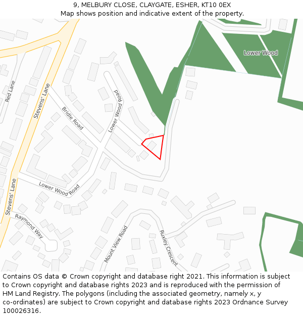 9, MELBURY CLOSE, CLAYGATE, ESHER, KT10 0EX: Location map and indicative extent of plot