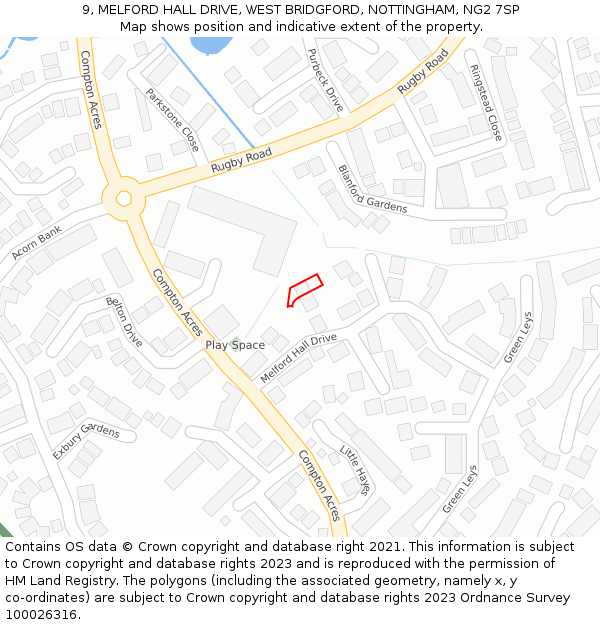 9, MELFORD HALL DRIVE, WEST BRIDGFORD, NOTTINGHAM, NG2 7SP: Location map and indicative extent of plot