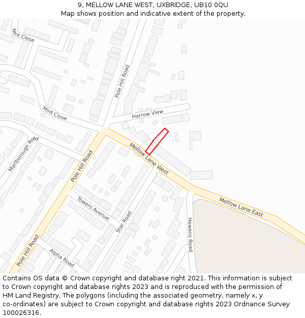 9, MELLOW LANE WEST, UXBRIDGE, UB10 0QU: Location map and indicative extent of plot