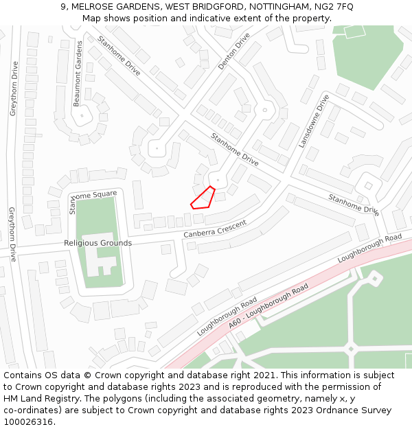 9, MELROSE GARDENS, WEST BRIDGFORD, NOTTINGHAM, NG2 7FQ: Location map and indicative extent of plot