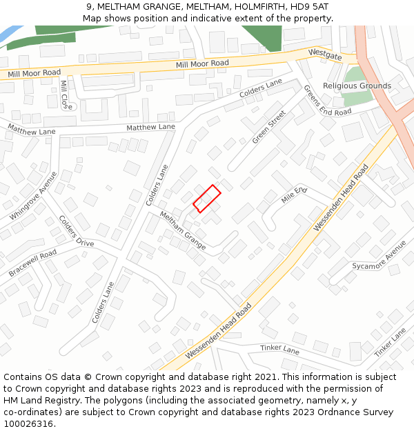 9, MELTHAM GRANGE, MELTHAM, HOLMFIRTH, HD9 5AT: Location map and indicative extent of plot