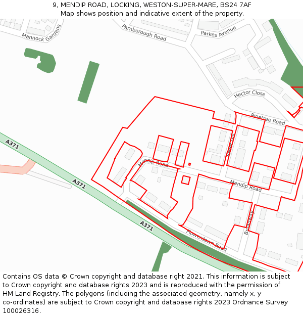 9, MENDIP ROAD, LOCKING, WESTON-SUPER-MARE, BS24 7AF: Location map and indicative extent of plot