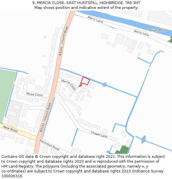 9, MERCIA CLOSE, EAST HUNTSPILL, HIGHBRIDGE, TA9 3NT: Location map and indicative extent of plot