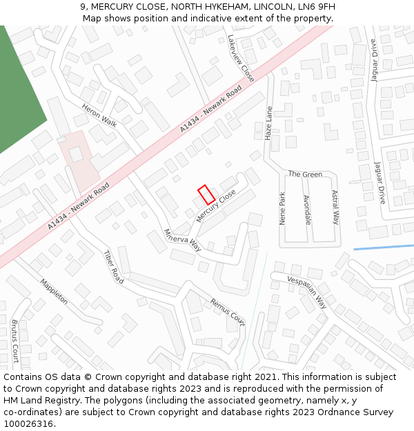 9, MERCURY CLOSE, NORTH HYKEHAM, LINCOLN, LN6 9FH: Location map and indicative extent of plot