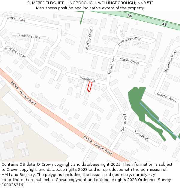 9, MEREFIELDS, IRTHLINGBOROUGH, WELLINGBOROUGH, NN9 5TF: Location map and indicative extent of plot