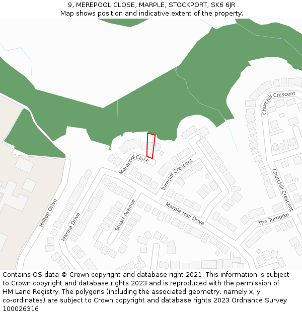 9, MEREPOOL CLOSE, MARPLE, STOCKPORT, SK6 6JR: Location map and indicative extent of plot