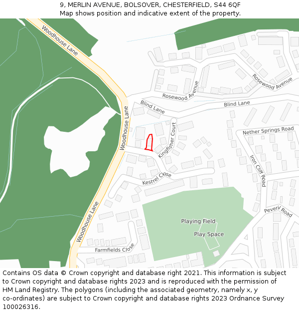 9, MERLIN AVENUE, BOLSOVER, CHESTERFIELD, S44 6QF: Location map and indicative extent of plot