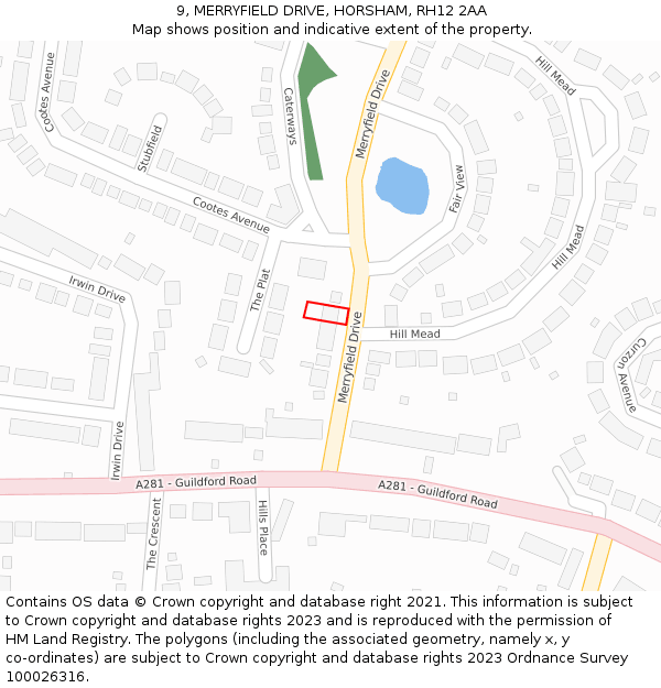 9, MERRYFIELD DRIVE, HORSHAM, RH12 2AA: Location map and indicative extent of plot
