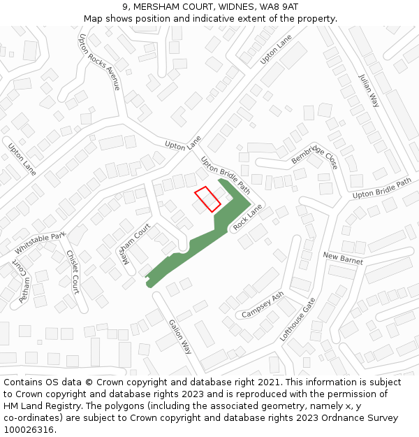 9, MERSHAM COURT, WIDNES, WA8 9AT: Location map and indicative extent of plot