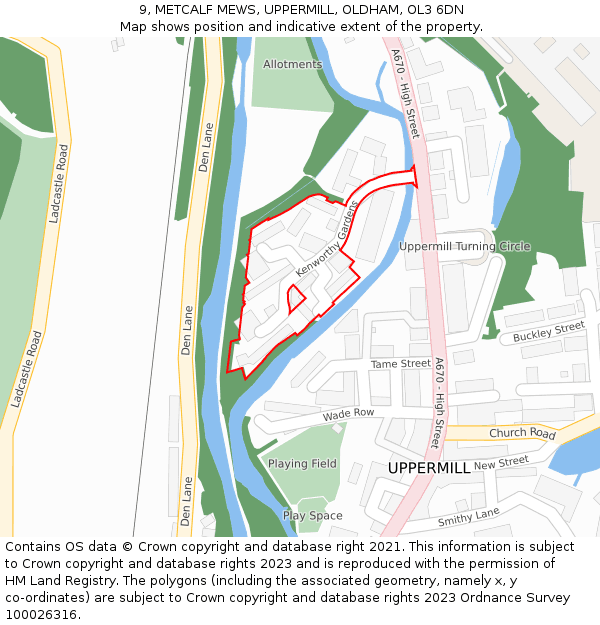 9, METCALF MEWS, UPPERMILL, OLDHAM, OL3 6DN: Location map and indicative extent of plot