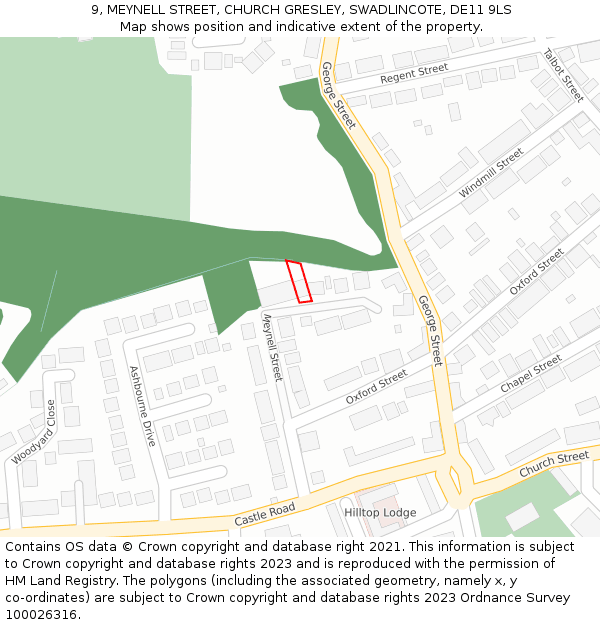 9, MEYNELL STREET, CHURCH GRESLEY, SWADLINCOTE, DE11 9LS: Location map and indicative extent of plot