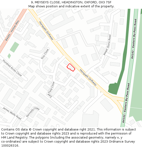 9, MEYSEYS CLOSE, HEADINGTON, OXFORD, OX3 7SF: Location map and indicative extent of plot