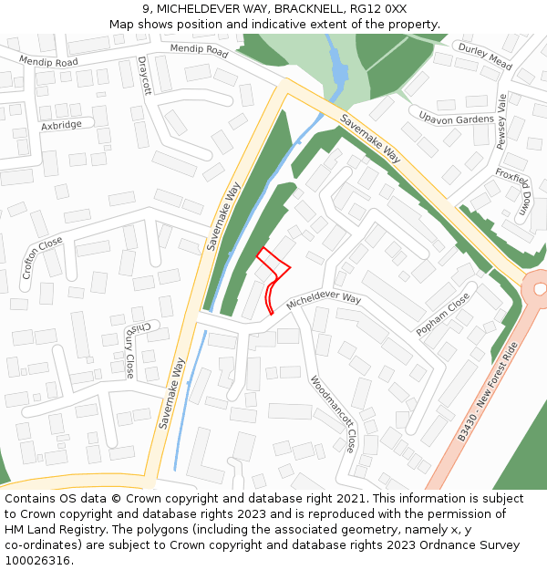 9, MICHELDEVER WAY, BRACKNELL, RG12 0XX: Location map and indicative extent of plot