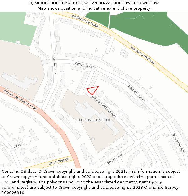 9, MIDDLEHURST AVENUE, WEAVERHAM, NORTHWICH, CW8 3BW: Location map and indicative extent of plot