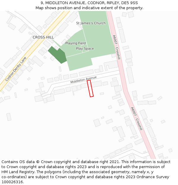 9, MIDDLETON AVENUE, CODNOR, RIPLEY, DE5 9SS: Location map and indicative extent of plot