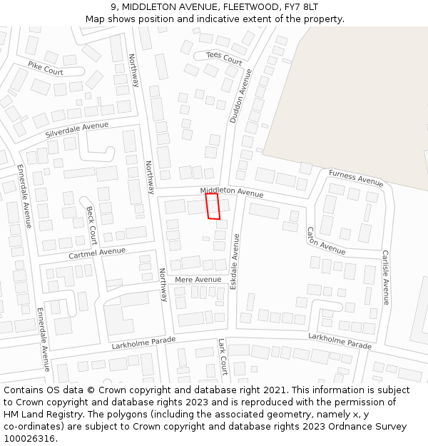 9, MIDDLETON AVENUE, FLEETWOOD, FY7 8LT: Location map and indicative extent of plot