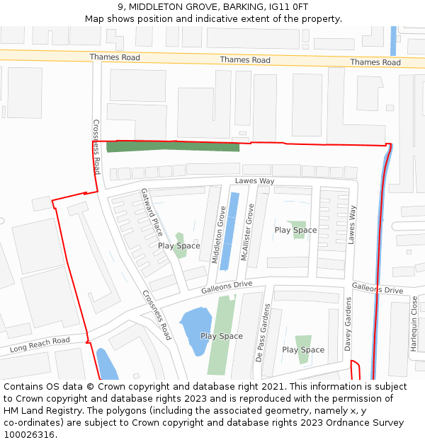9, MIDDLETON GROVE, BARKING, IG11 0FT: Location map and indicative extent of plot