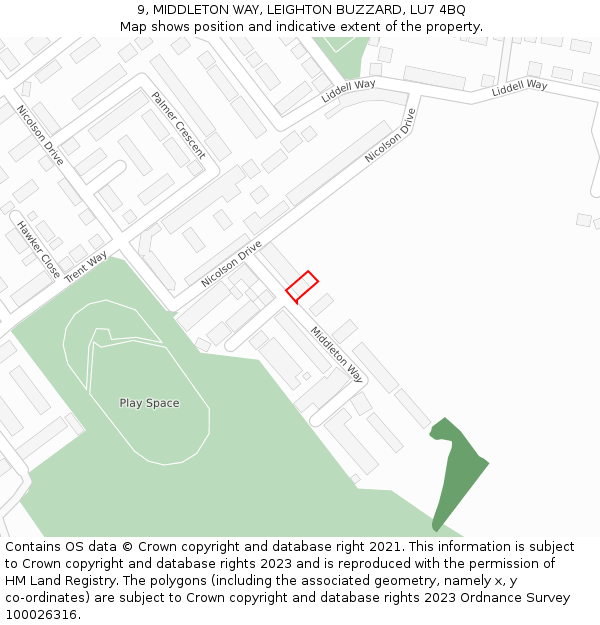 9, MIDDLETON WAY, LEIGHTON BUZZARD, LU7 4BQ: Location map and indicative extent of plot
