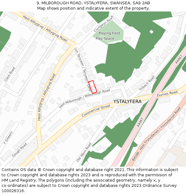 9, MILBOROUGH ROAD, YSTALYFERA, SWANSEA, SA9 2AB: Location map and indicative extent of plot