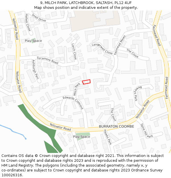 9, MILCH PARK, LATCHBROOK, SALTASH, PL12 4UF: Location map and indicative extent of plot