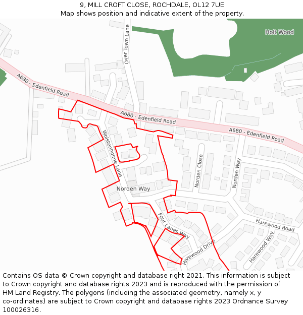 9, MILL CROFT CLOSE, ROCHDALE, OL12 7UE: Location map and indicative extent of plot