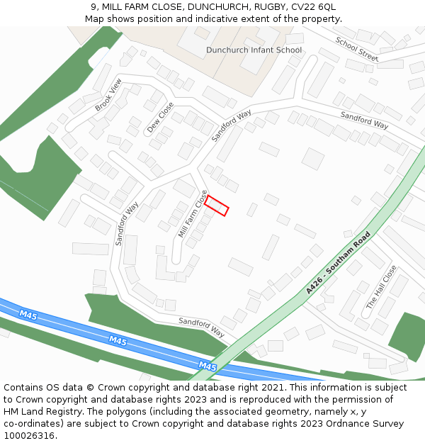 9, MILL FARM CLOSE, DUNCHURCH, RUGBY, CV22 6QL: Location map and indicative extent of plot