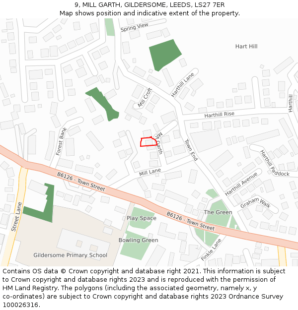 9, MILL GARTH, GILDERSOME, LEEDS, LS27 7ER: Location map and indicative extent of plot