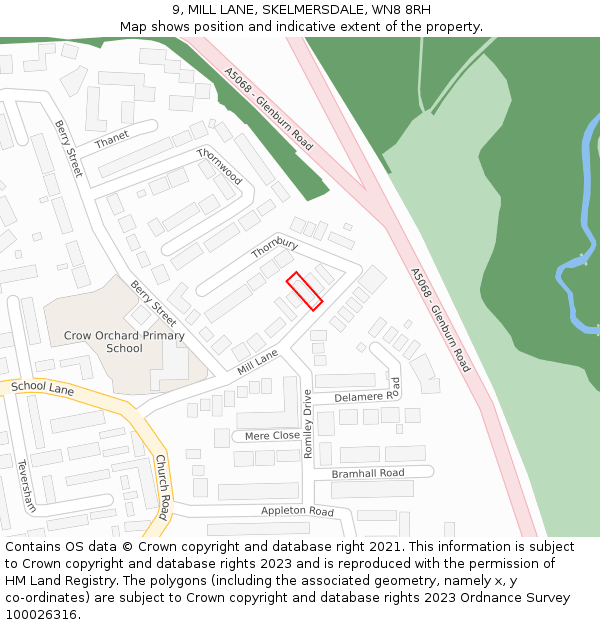 9, MILL LANE, SKELMERSDALE, WN8 8RH: Location map and indicative extent of plot