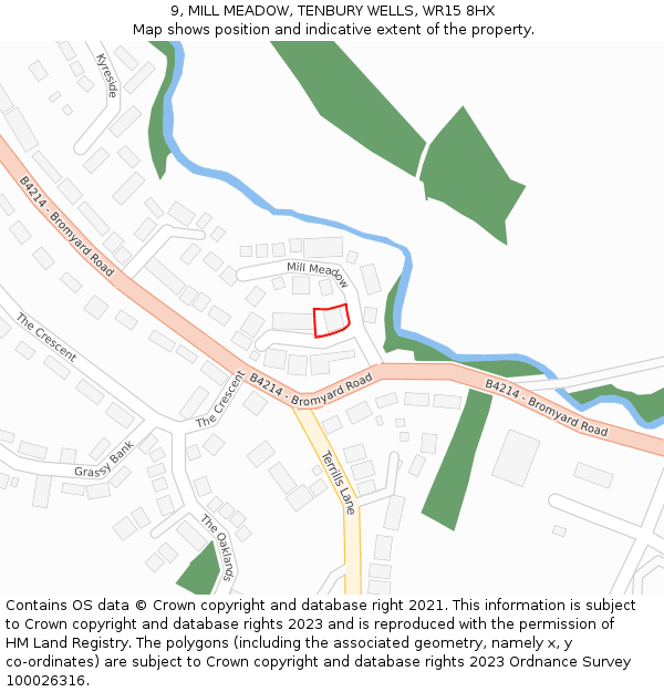 9, MILL MEADOW, TENBURY WELLS, WR15 8HX: Location map and indicative extent of plot