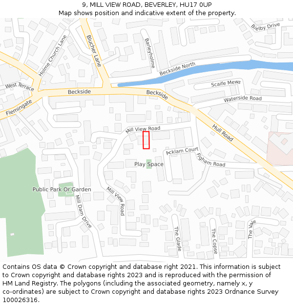 9, MILL VIEW ROAD, BEVERLEY, HU17 0UP: Location map and indicative extent of plot