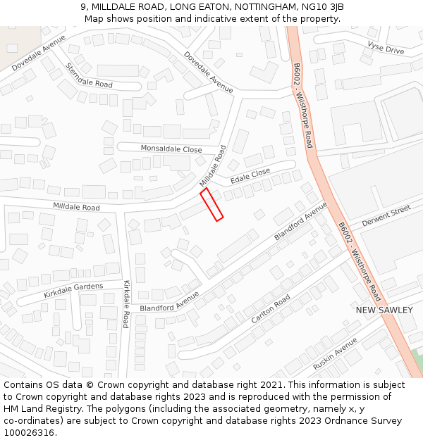 9, MILLDALE ROAD, LONG EATON, NOTTINGHAM, NG10 3JB: Location map and indicative extent of plot