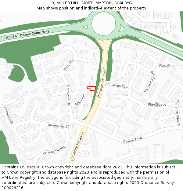 9, MILLER HILL, NORTHAMPTON, NN4 9YG: Location map and indicative extent of plot