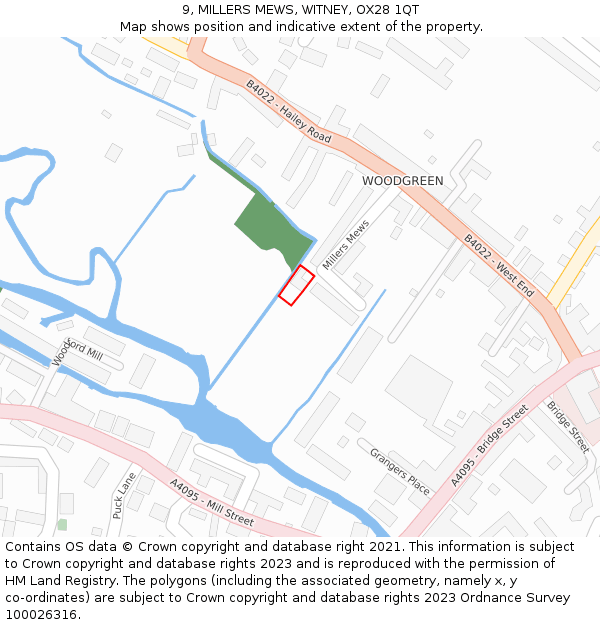 9, MILLERS MEWS, WITNEY, OX28 1QT: Location map and indicative extent of plot