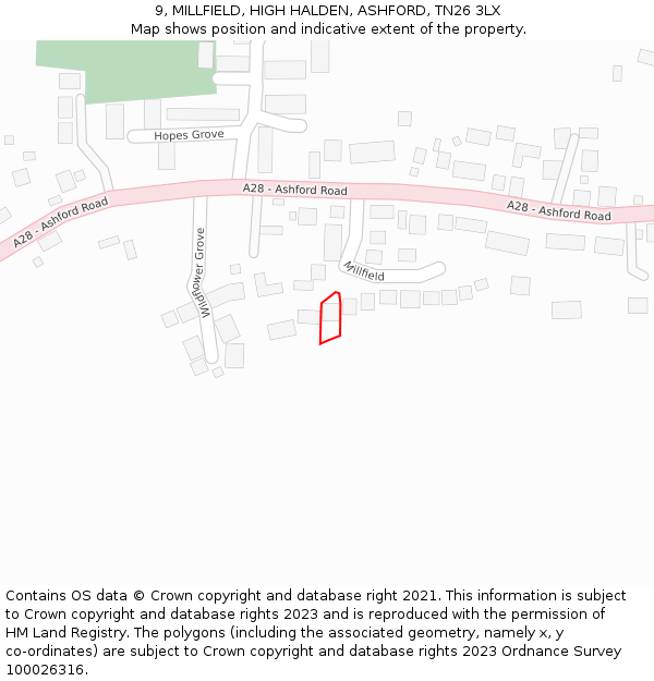 9, MILLFIELD, HIGH HALDEN, ASHFORD, TN26 3LX: Location map and indicative extent of plot