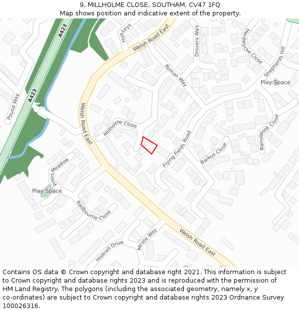 9, MILLHOLME CLOSE, SOUTHAM, CV47 1FQ: Location map and indicative extent of plot