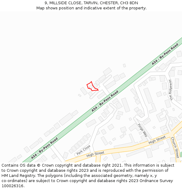 9, MILLSIDE CLOSE, TARVIN, CHESTER, CH3 8DN: Location map and indicative extent of plot