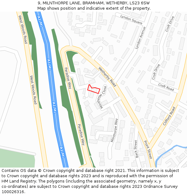 9, MILNTHORPE LANE, BRAMHAM, WETHERBY, LS23 6SW: Location map and indicative extent of plot