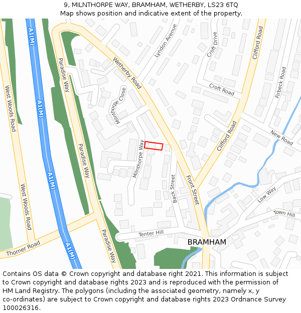 9, MILNTHORPE WAY, BRAMHAM, WETHERBY, LS23 6TQ: Location map and indicative extent of plot